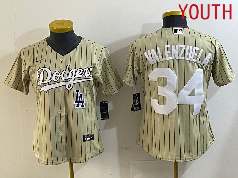 Youth Los Angeles Dodgers #34 Valenzuela Green Stripe Game 2024 Nike MLB Jersey style 6